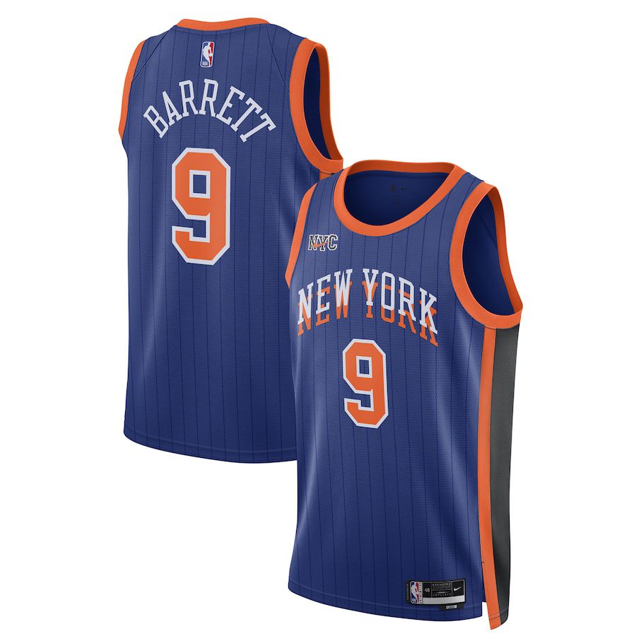 Men New York Knicks #9 RJ Barrett Nike Blue City Edition 2023-24 Swingman NBA Jersey->new york knicks->NBA Jersey